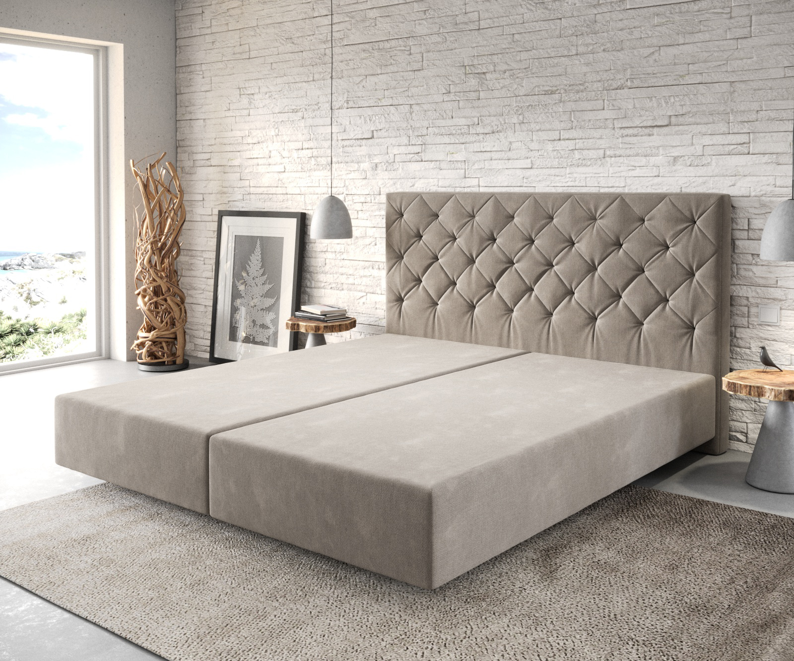 DELIFE Boxspringgestell Dream-Great 180×200 cm Mikrofaser Beige, Bettgestelle