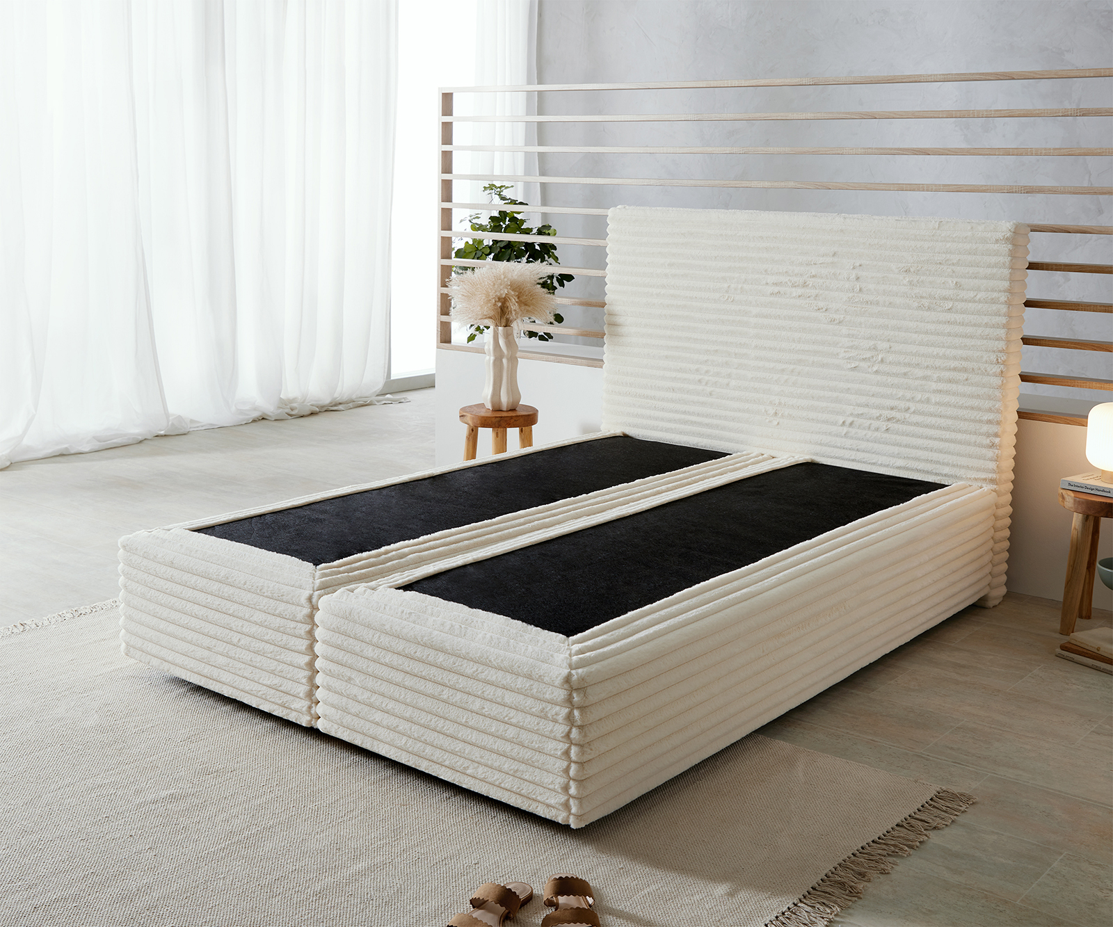 DELIFE Boxspringgestell Dream-Well Plüsch-Cord Beige 140×200 cm, Boxspringbetten