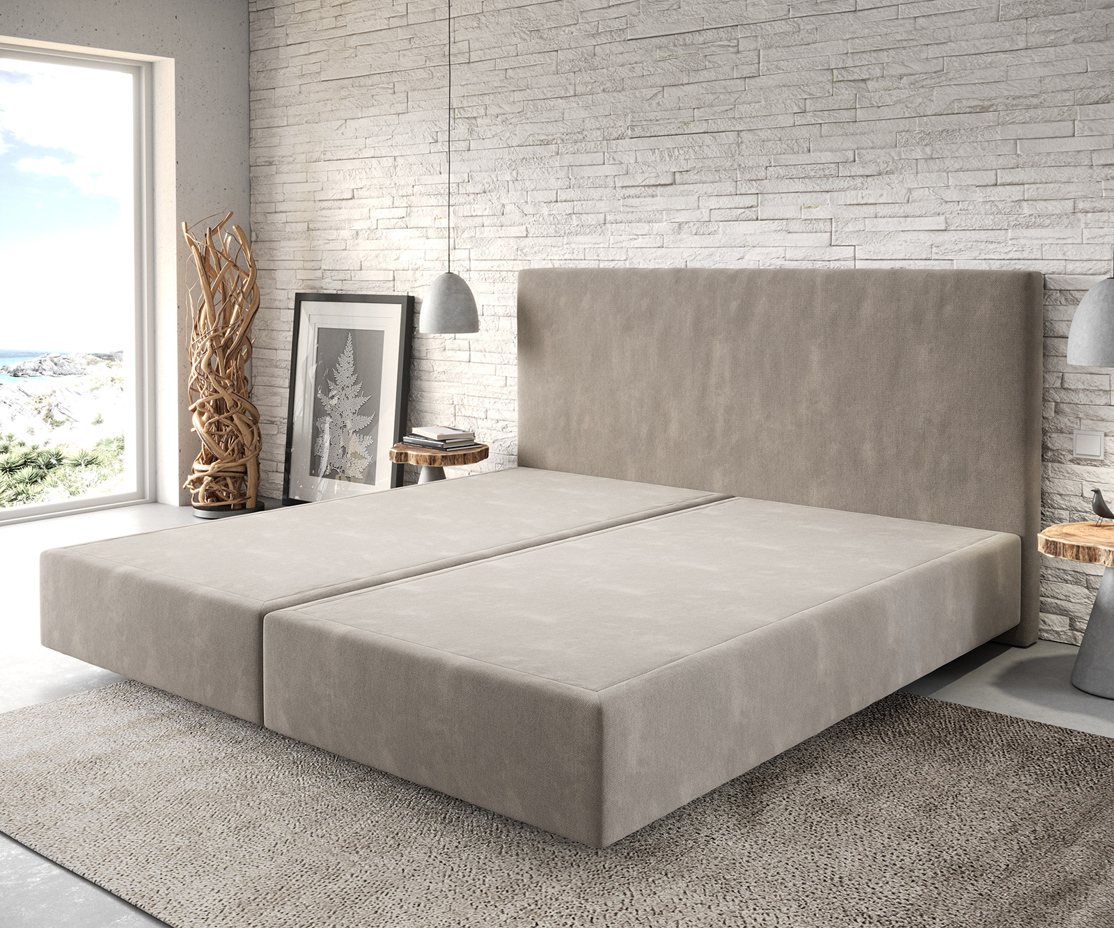 DELIFE Boxspringgestell Dream-Well Mikrofaser Beige 200×200 cm, Boxspringbetten