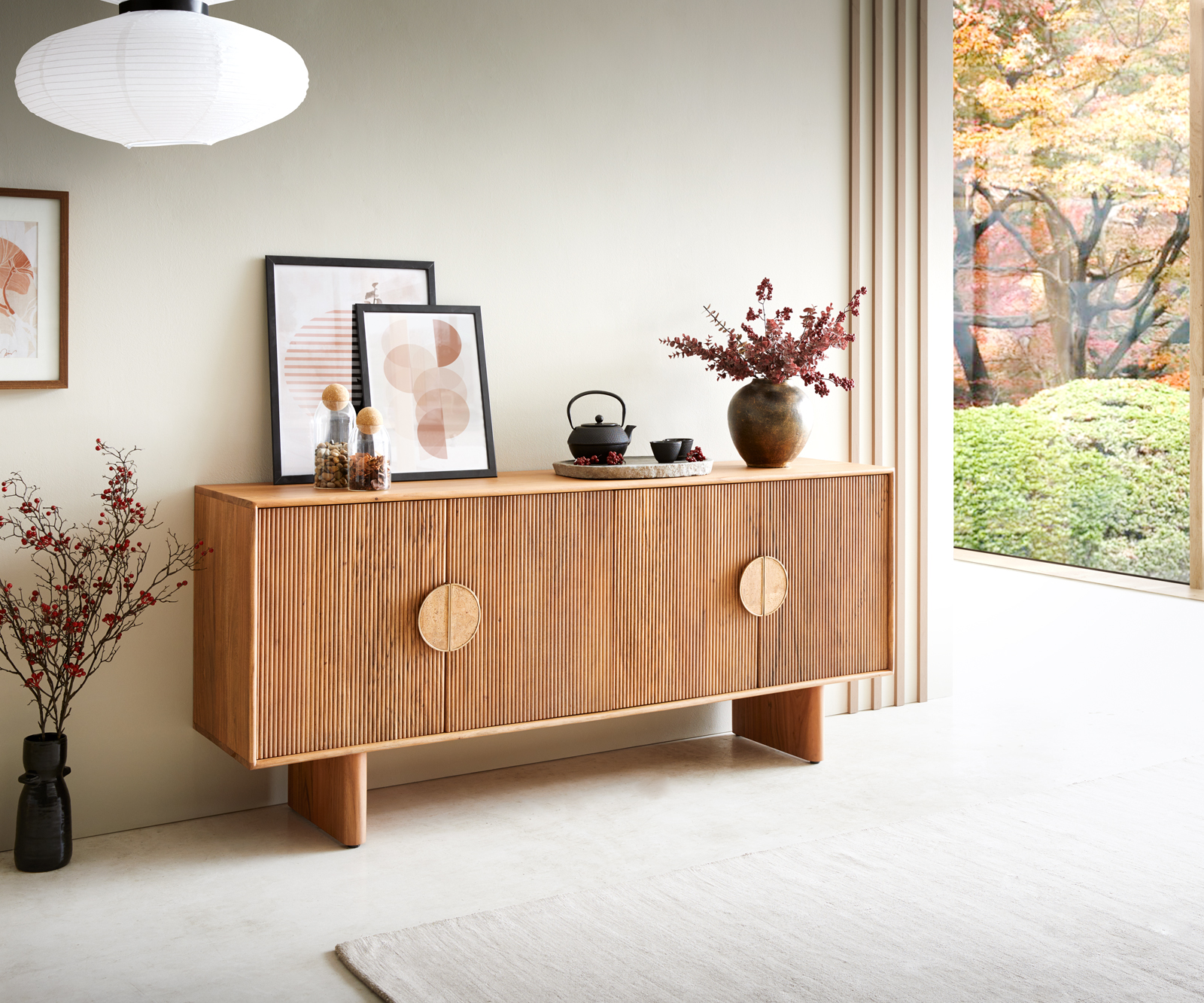 DELIFE Sideboard Surimu 175 cm Akazie Hellbraun 4 Türen 2 Fächer Kork-Griff Holzfüße, Sideboards