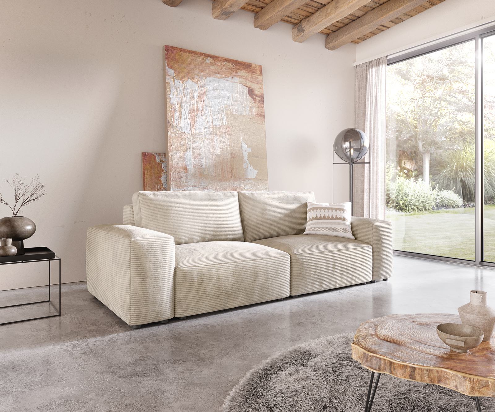 DELIFE Big-Sofa Lanzo L 260×110 cm Cord Beige, Big Sofas