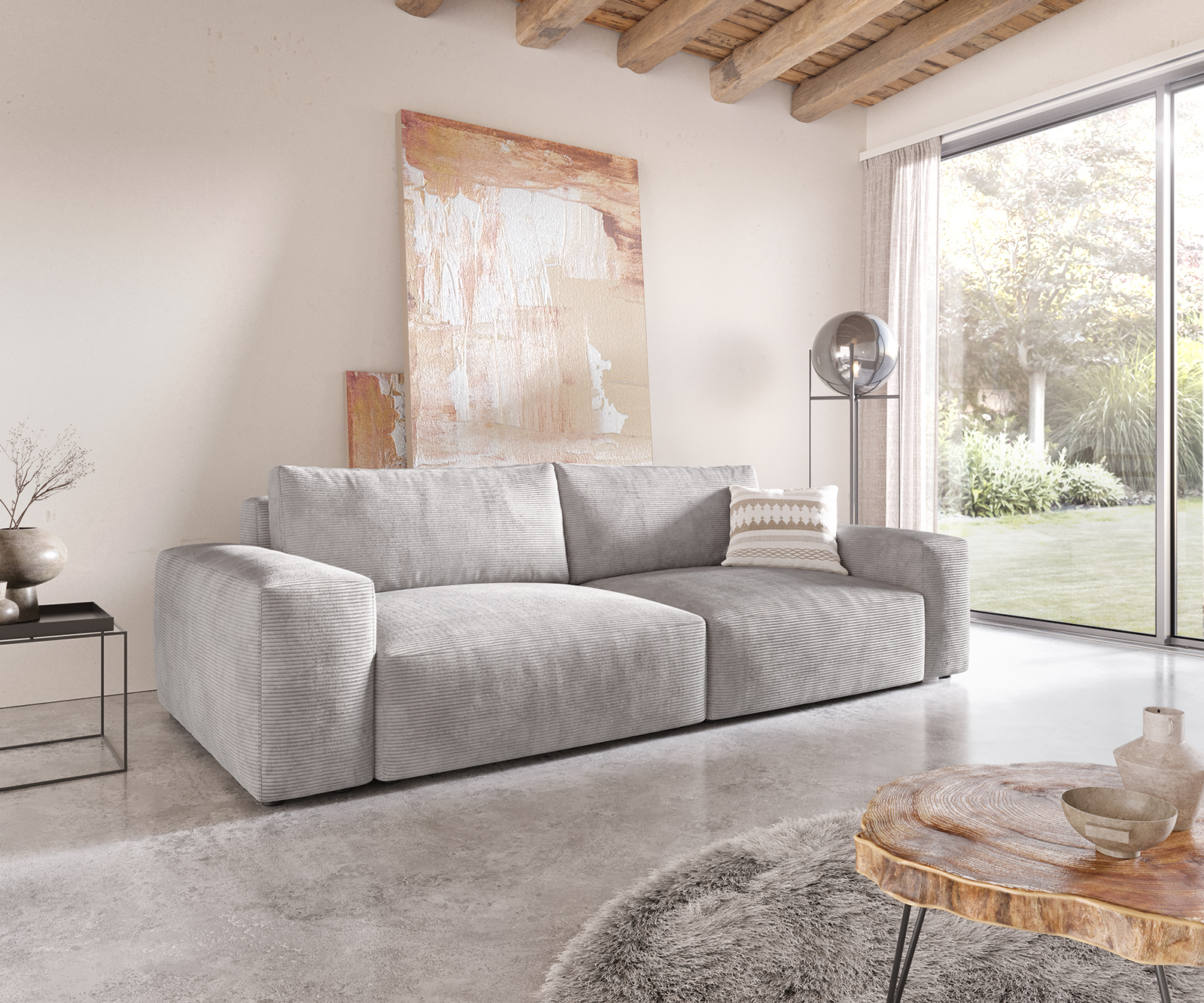 DELIFE Big-Sofa Lanzo XL 270×130 cm Cord Silbergrau, Big Sofas