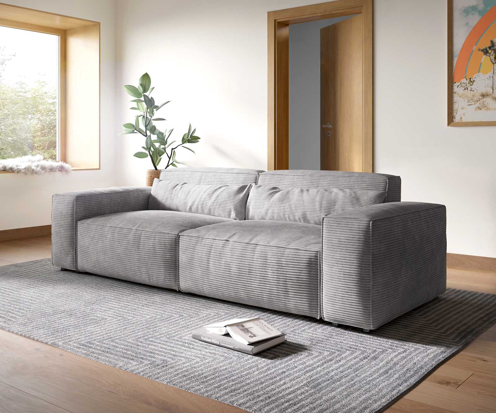 DELIFE Big-Sofa Sirpio XL 270×130 cm Cord Silbergrau, Big Sofas