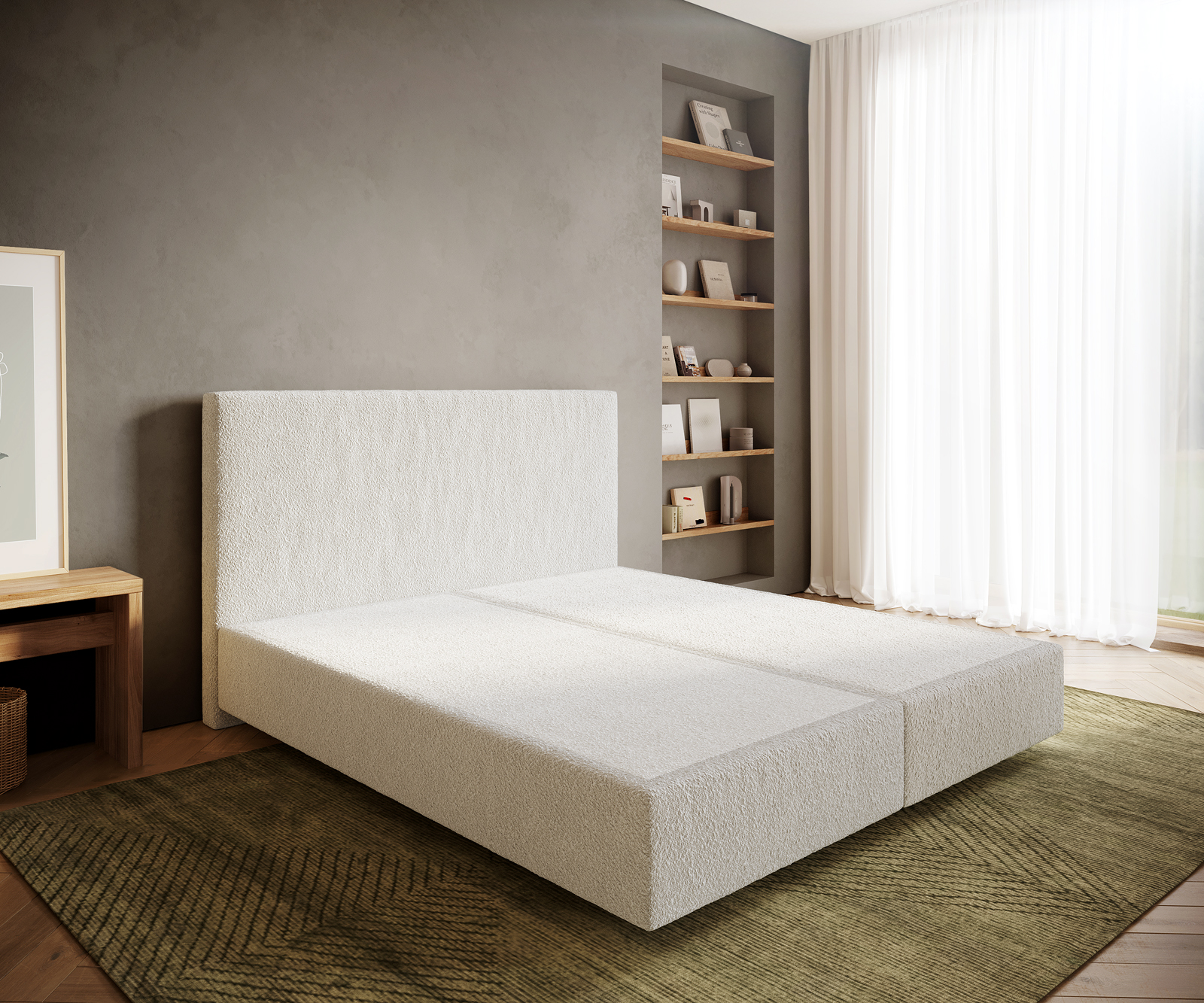 DELIFE Boxspringgestell Dream-Well 180×200 cm Bouclé Creme-Weiß, Boxspringbetten