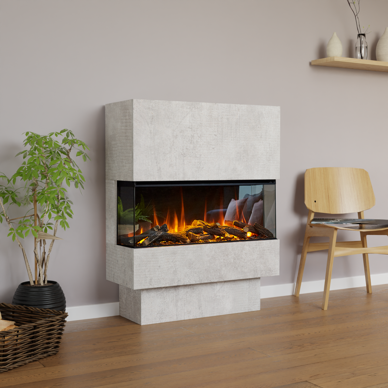 Glow Fire BF 870 Elektrokamin Beton Dark Glass New Forest Holzdekoration