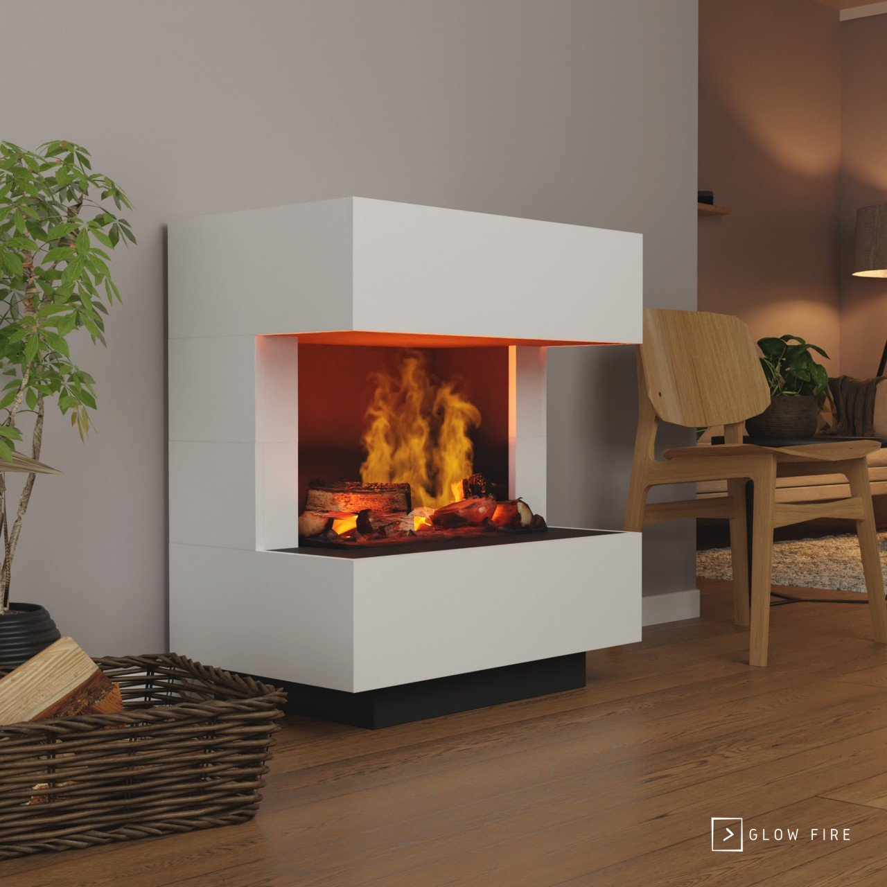 Glow Fire Kleist Elektrokamin Weiß OMC 600 mit Deluxe Echtholzdekoration