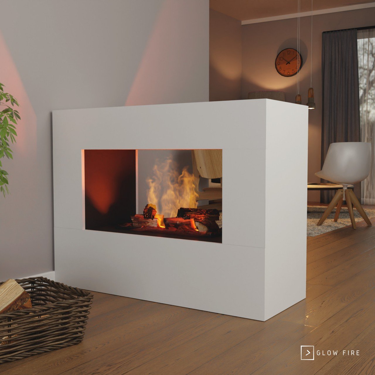 Glow Fire Konsalik Elektrokamin Weiß OMC 600 mit Deluxe Echtholzdekoration