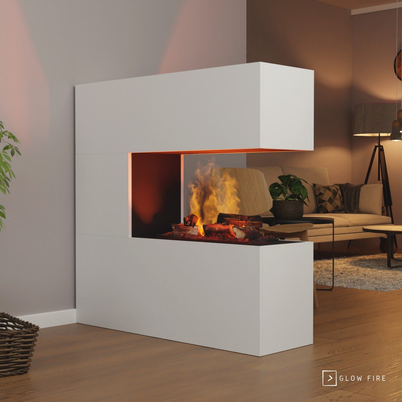 Glow Fire Schiller Elektrokamin Weiß OMC 600 mit Deluxe Echtholzdekoration