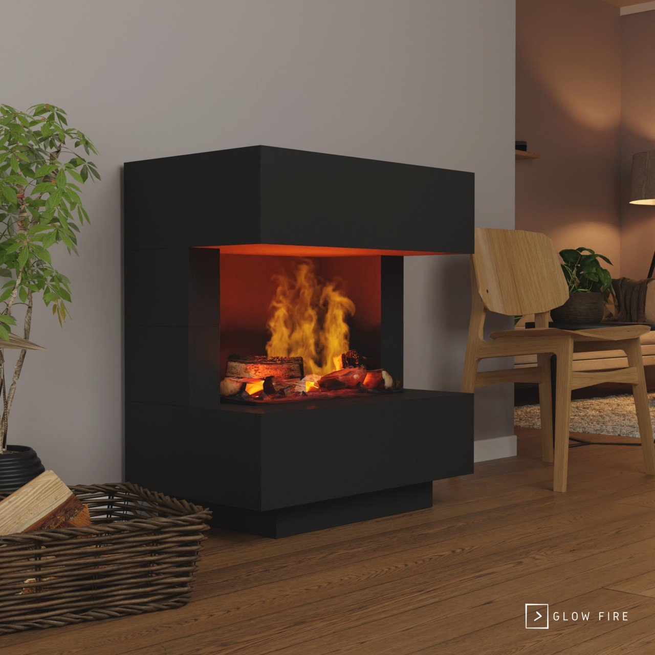 Glow Fire Kleist Elektrokamin Schwarz OMC 600 mit Deluxe Echtholzdekoration