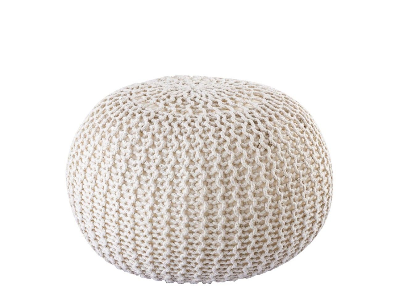 Pouf PREMIUM ø45cm Sitzhocker Strickpouf Innen Terrasse Pool Garten nachhaltig beige – lipizano