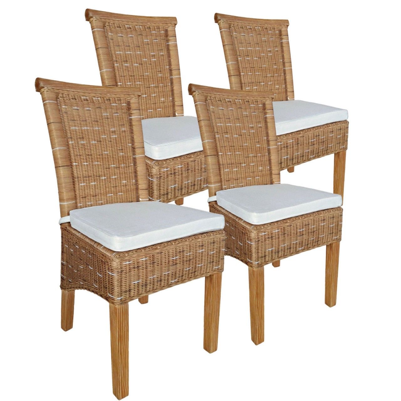 Esszimmer Stühle Set 4 Stück Rattanstühle Esstisch Stühle Perth braun Korbstühle mit Sitzkissen