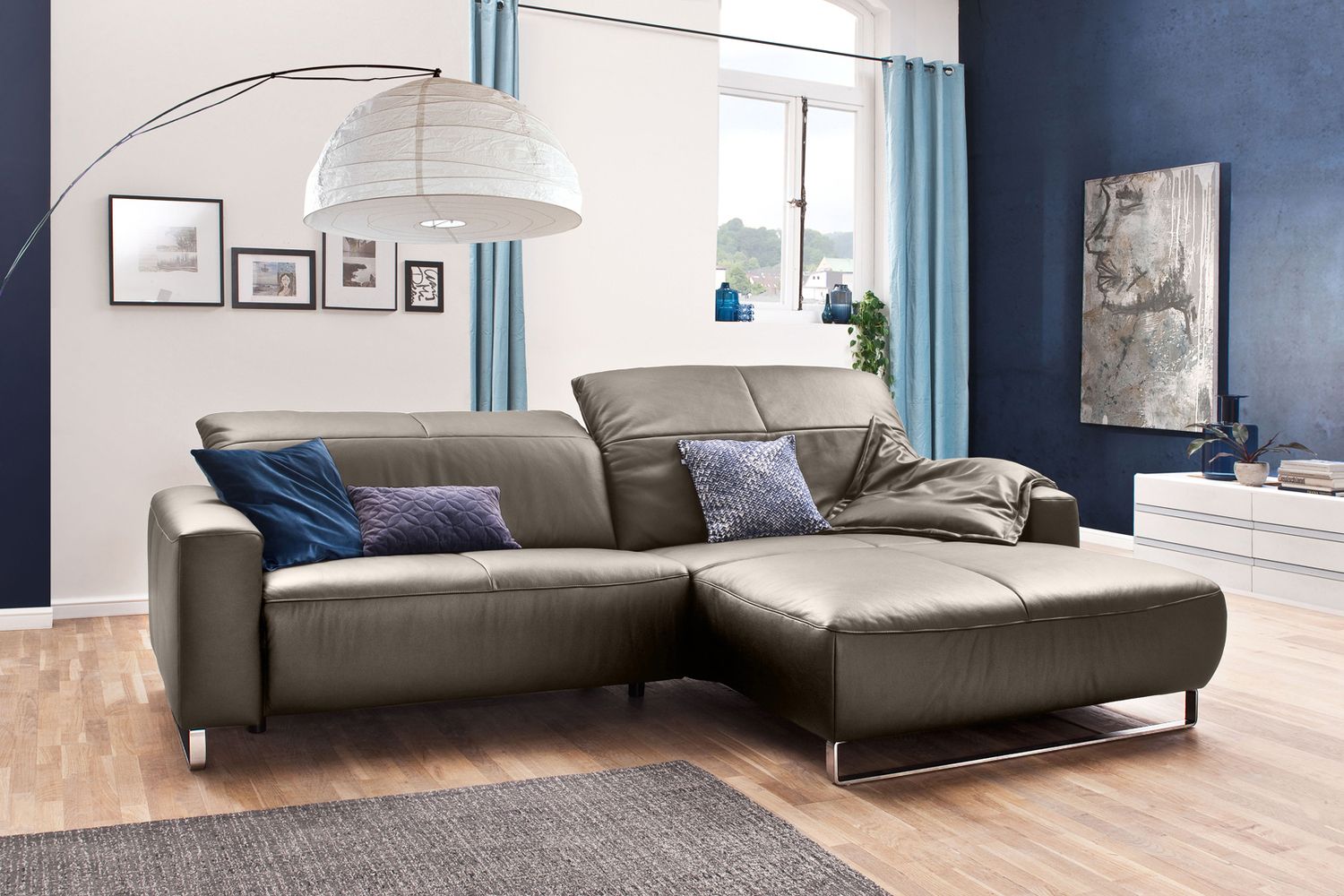 KAWOLA Sofa YORK Leder Recamiere bisquit