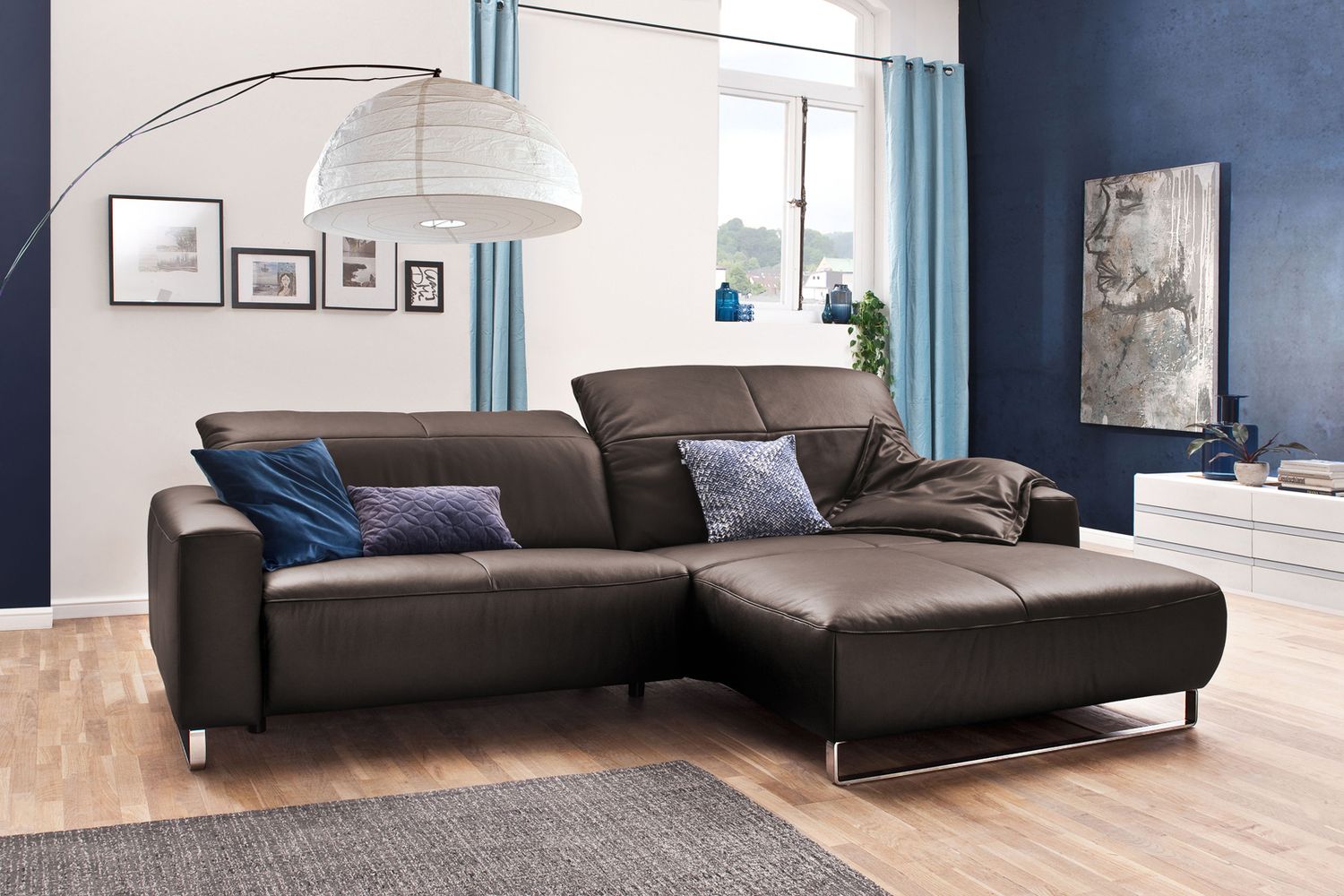 KAWOLA Sofa YORK Leder Recamiere elephant