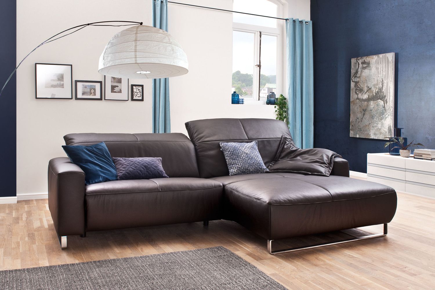 KAWOLA Sofa YORK Leder Recamiere chocolate