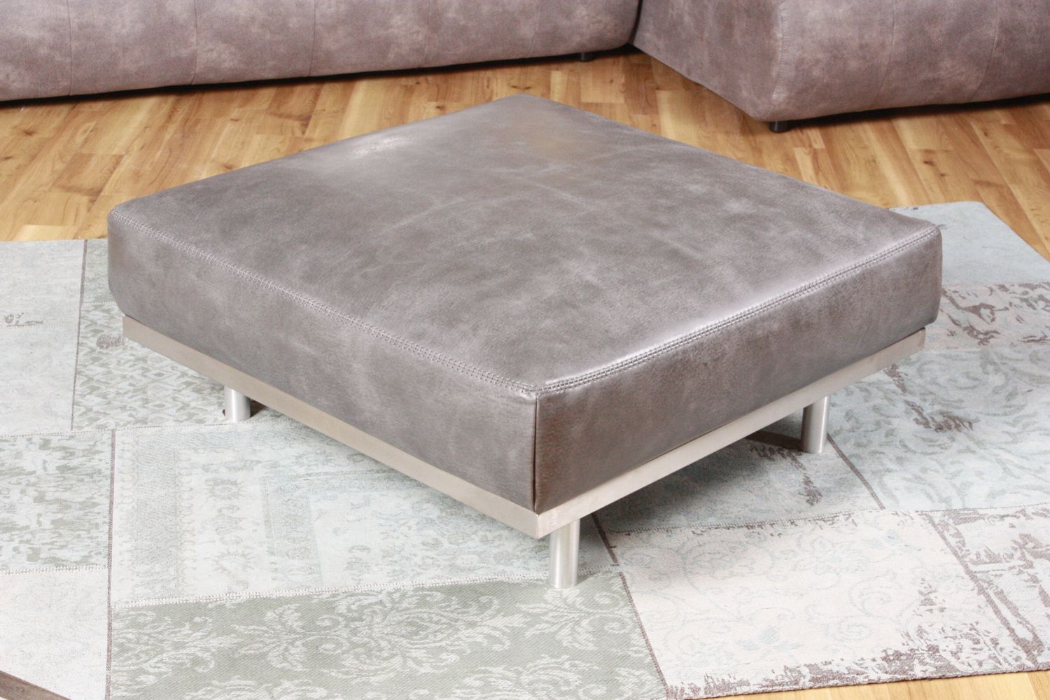 KAWOLA Hocker OPRA Leder Toledo Farbe silvergrey grau