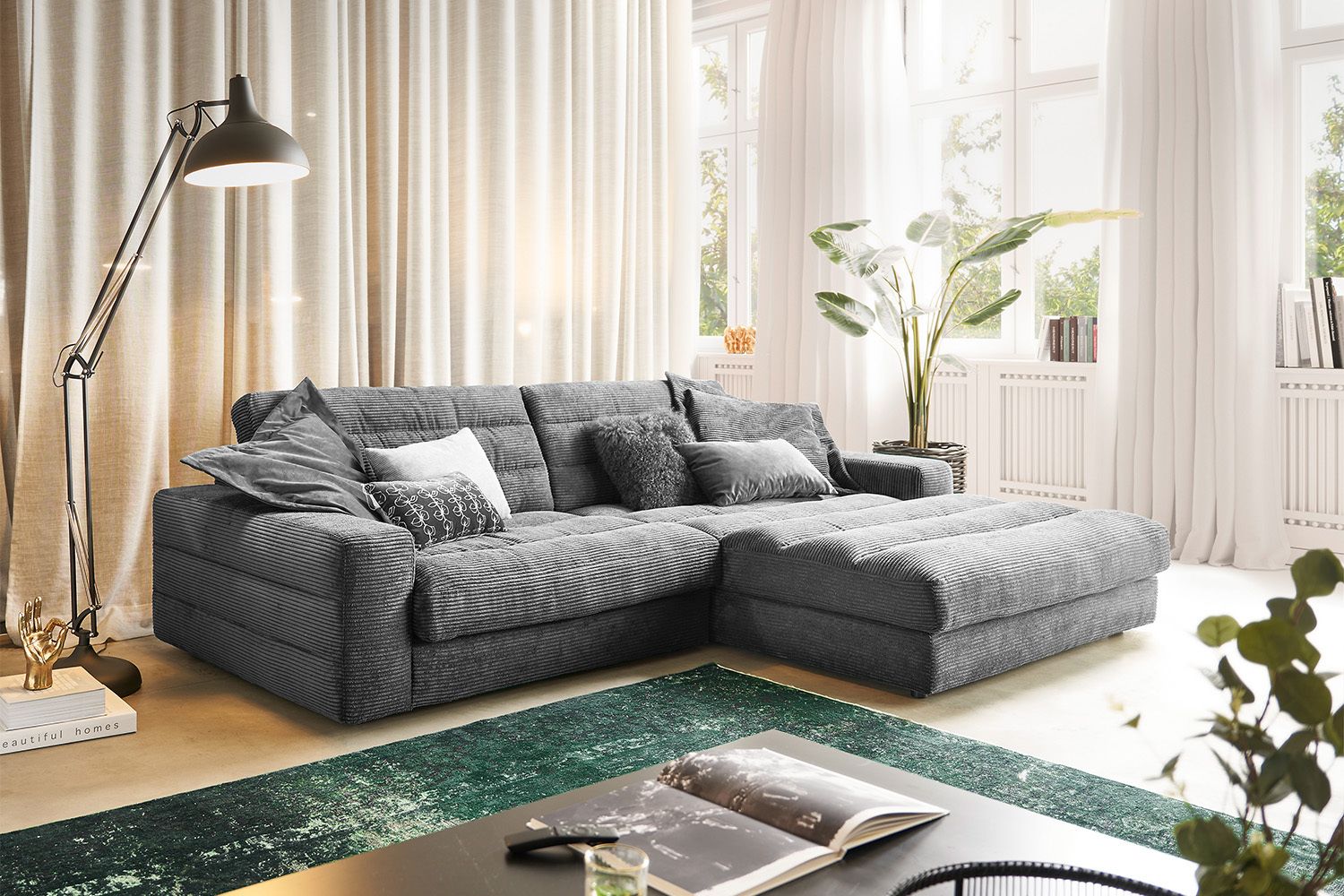 KAWOLA Sofa LANA Ecksofa Cord grau