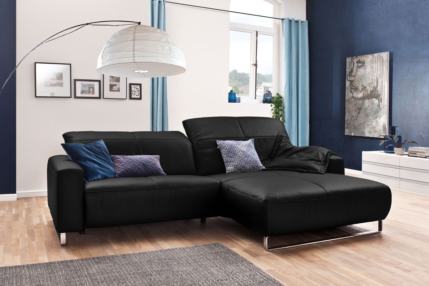 KAWOLA Sofa YORK Leder Recamiere schwarz