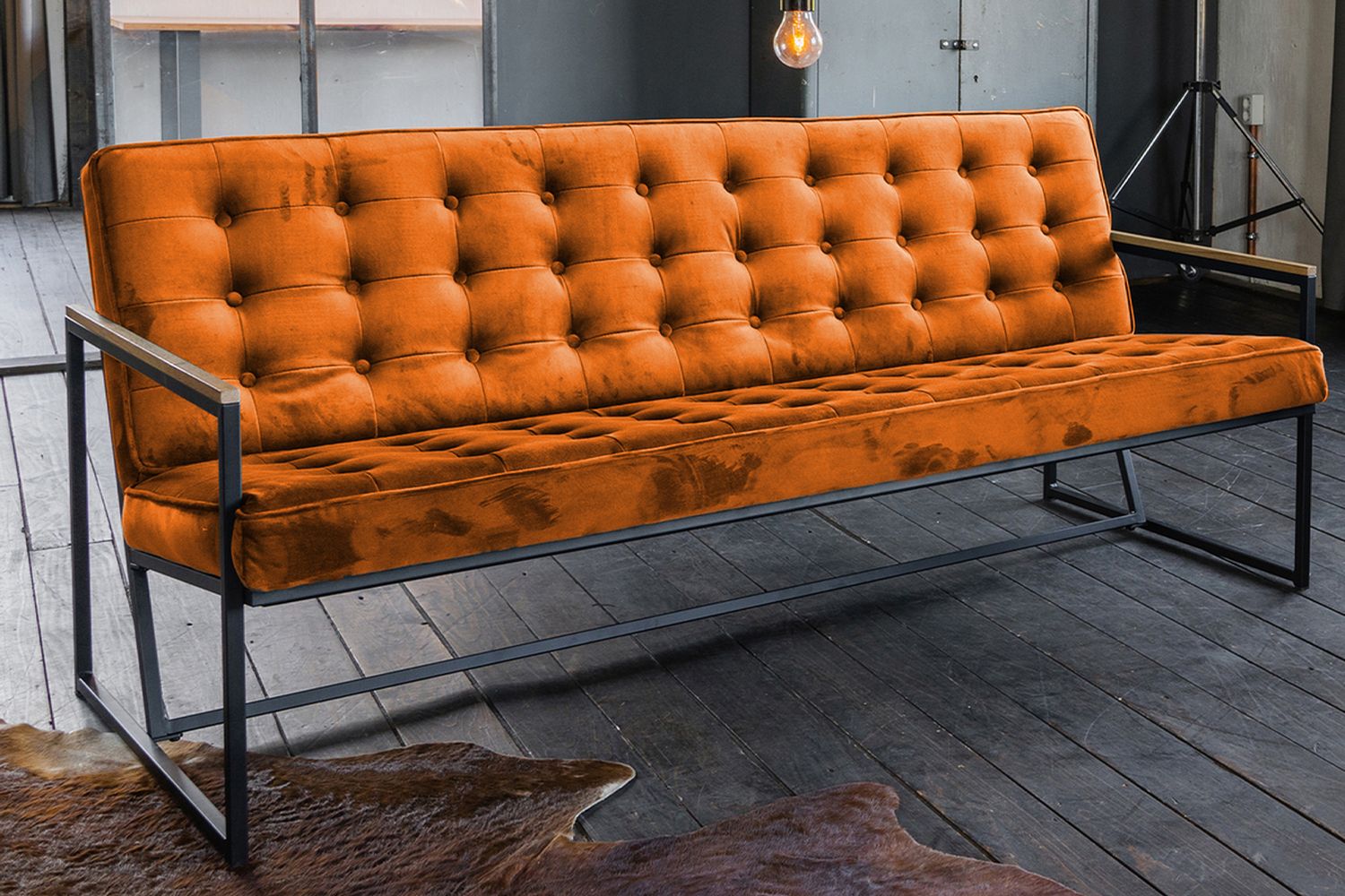 KAWOLA Sofa ARLY Polsterbank Bezug Velvet cognac