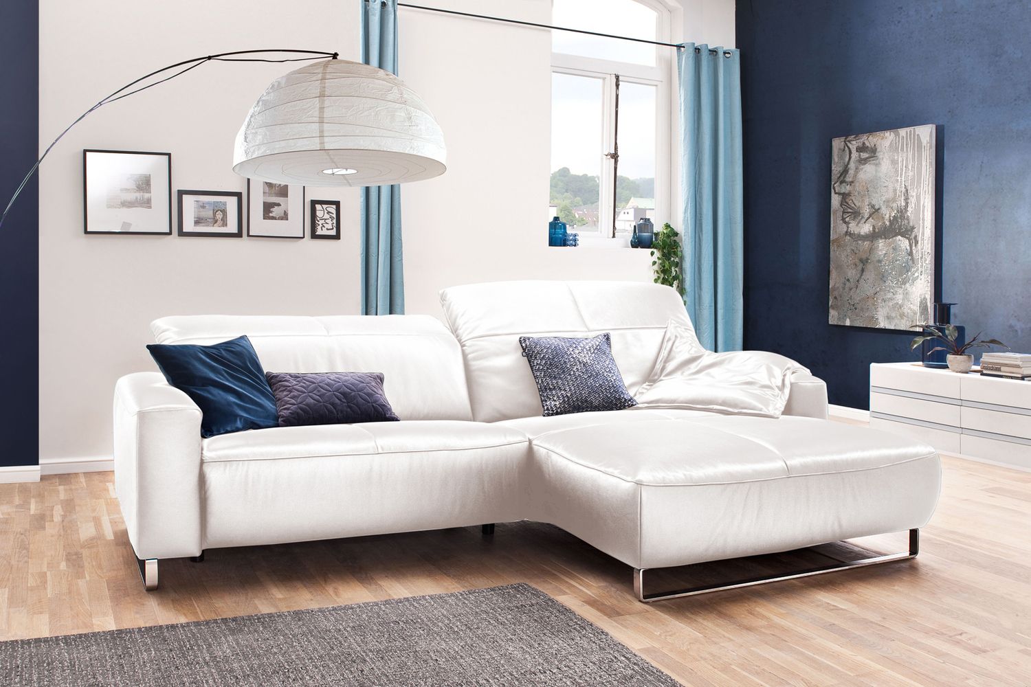 KAWOLA Sofa YORK Leder Recamiere bianco