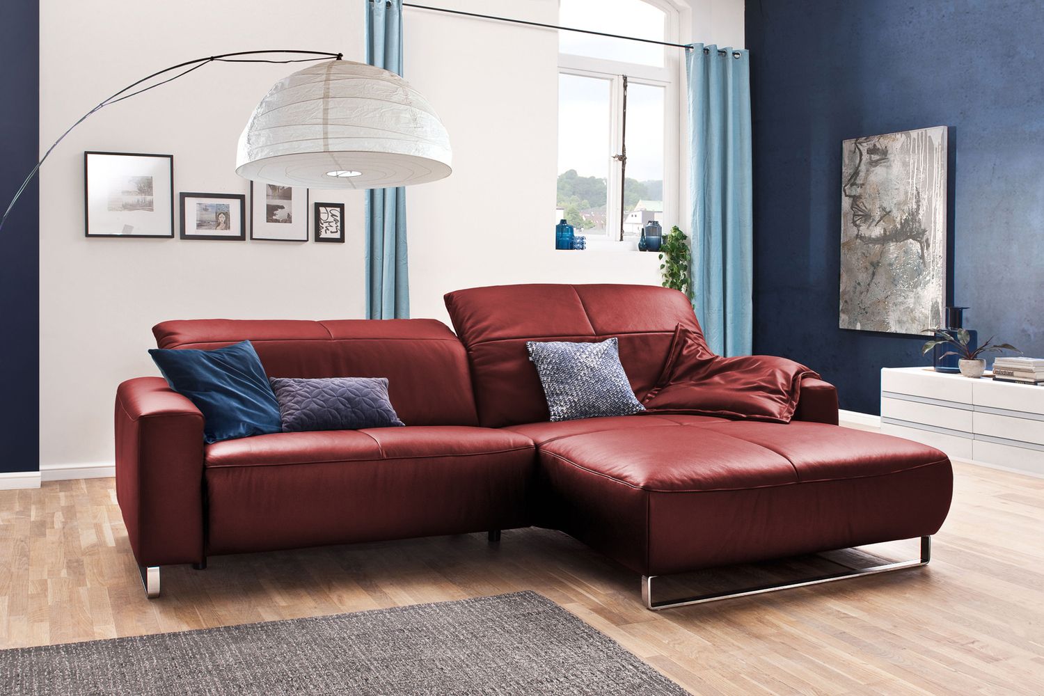 KAWOLA Sofa YORK Leder Recamiere cherry