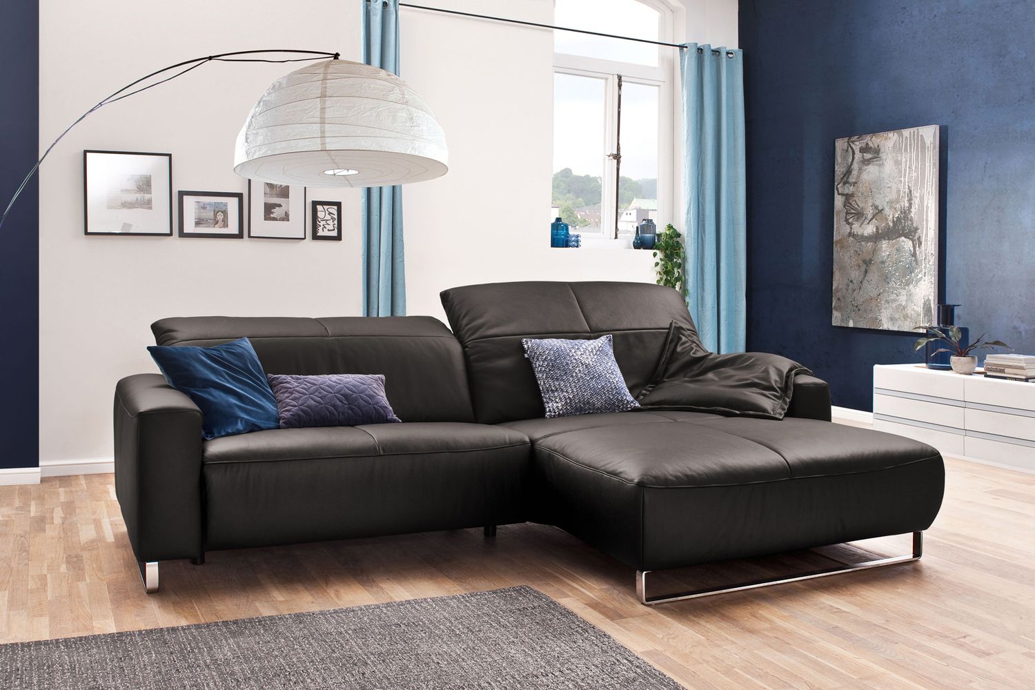 KAWOLA Sofa YORK Leder Recamiere grey