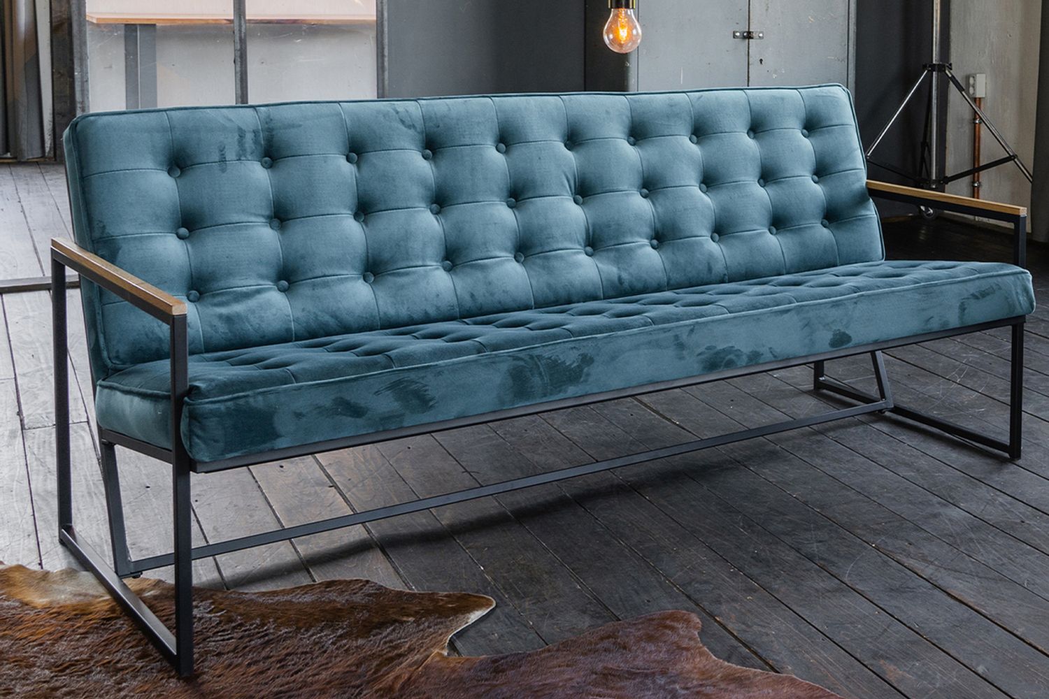 KAWOLA Sofa ARLY Polsterbank Bezug Velvet petrol