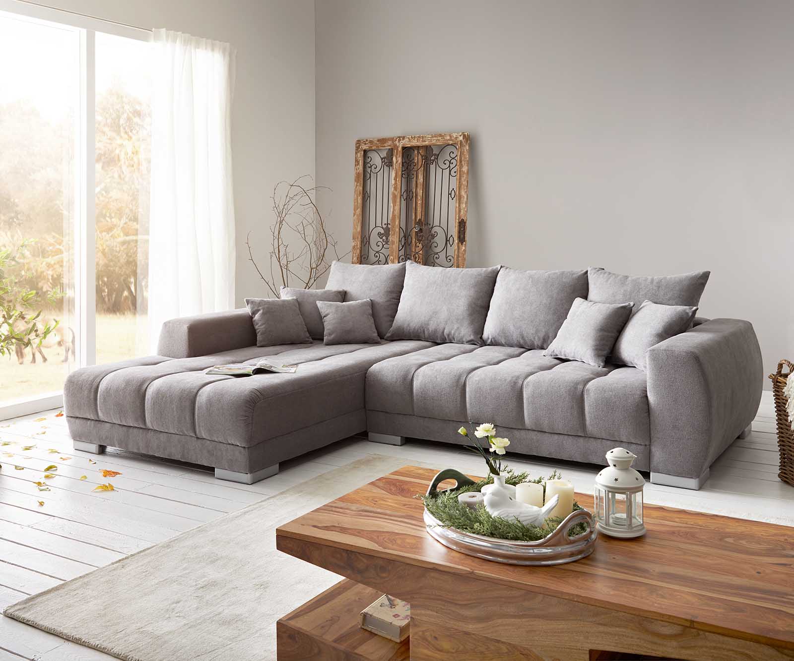 DELIFE Ecksofa Josea 300×220 cm Mikrofaser Steingrau Recamiere links, Ecksofas