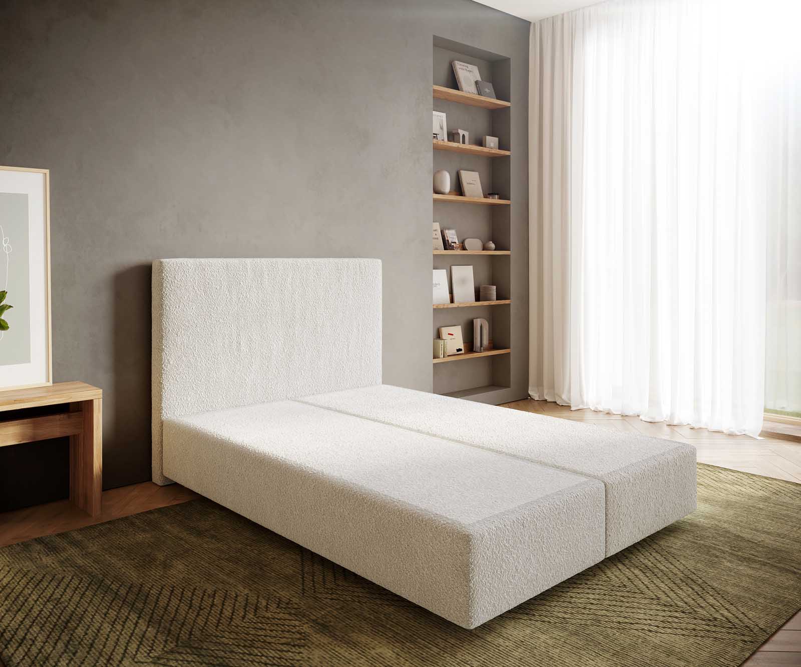 DELIFE Boxspringgestell Dream-Well 140×200 cm Bouclé Creme-Weiß, Boxspringbetten