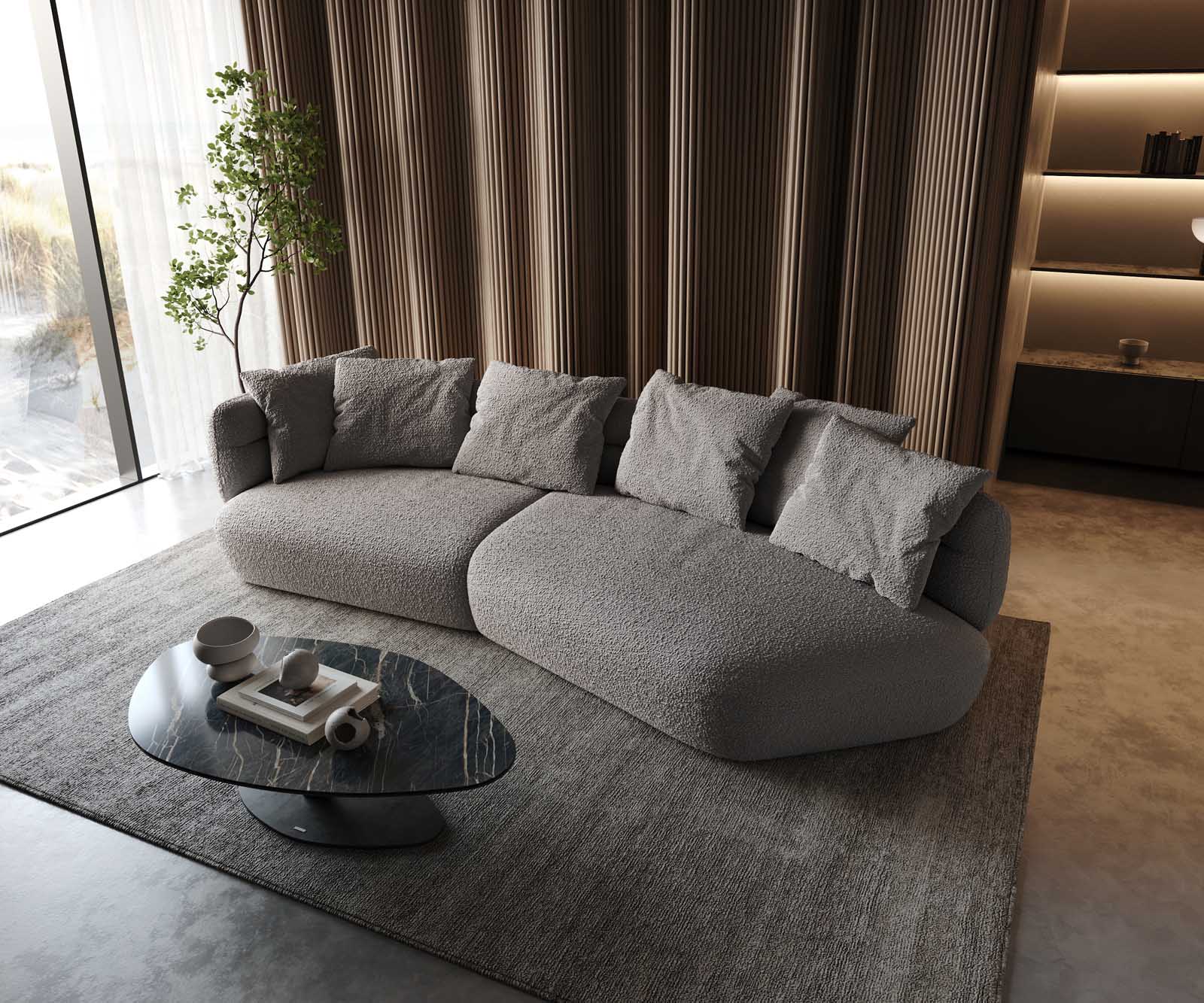 DELIFE Sofa Roya 320×140 cm Bouclé Silbergrau, Big Sofas