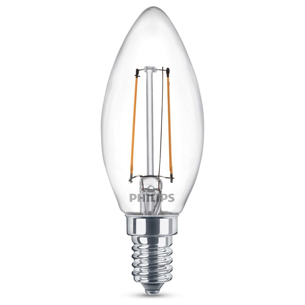 Philips LED Filament Lampe ersetzt 25W E14 Kerze – B35 2W 250lm 2700K Einerpack