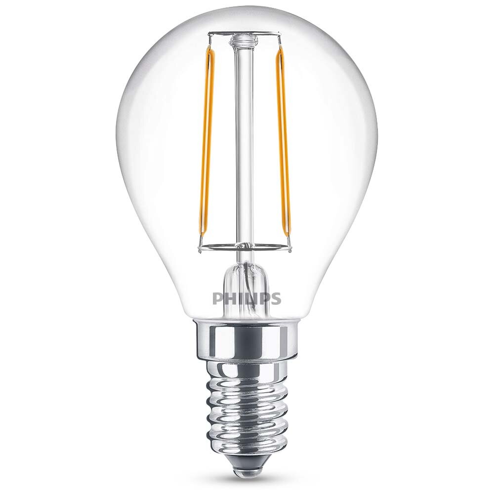 Philips LED Filament Lampe ersetzt 25W E14 Tropfen – P45 2W 250lm 2700K Einerpack