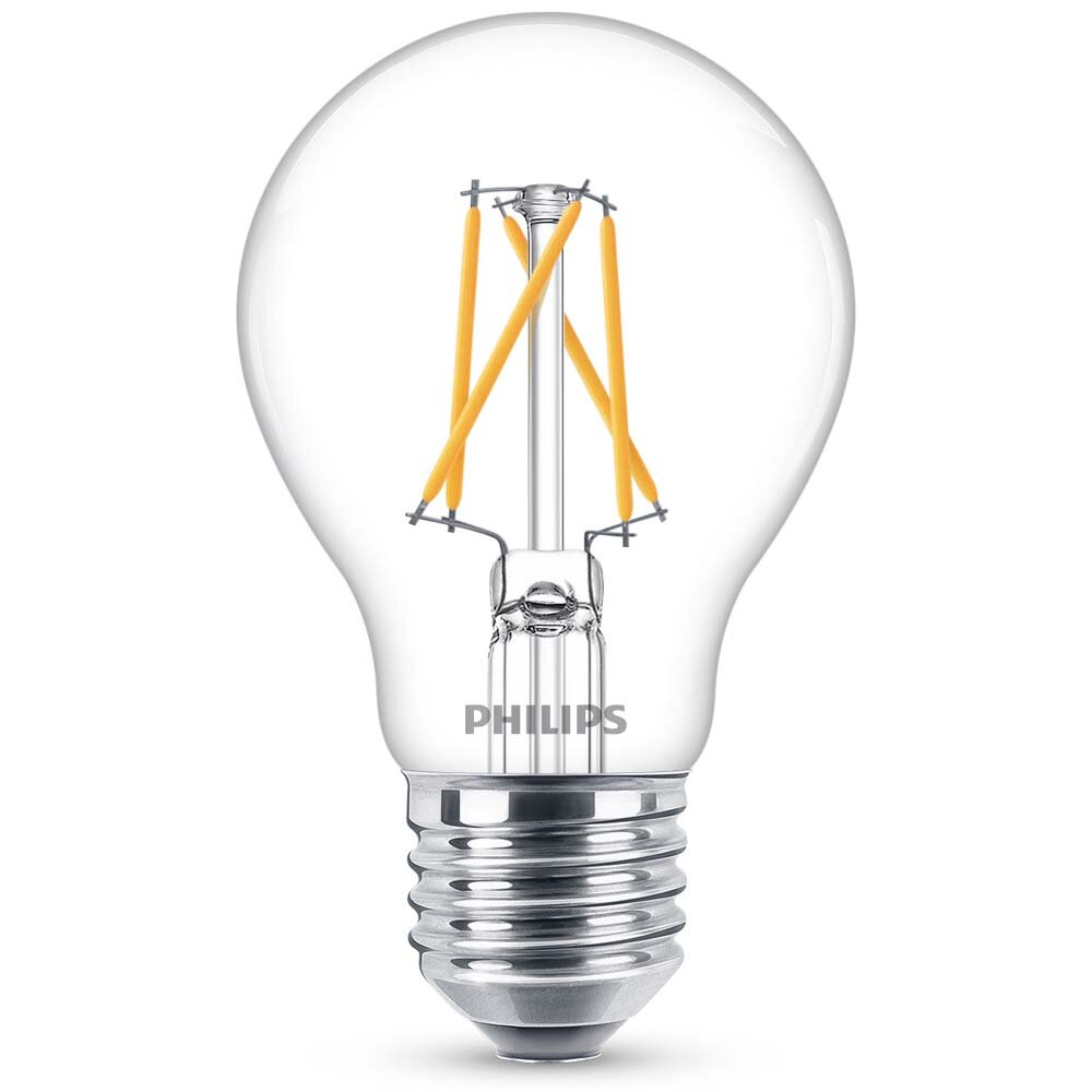 Philips LED Filament Lampe ersetzt 60W E27 Birne – A60 7,5W 806lm 2200-2700K dimmbar Einerpack