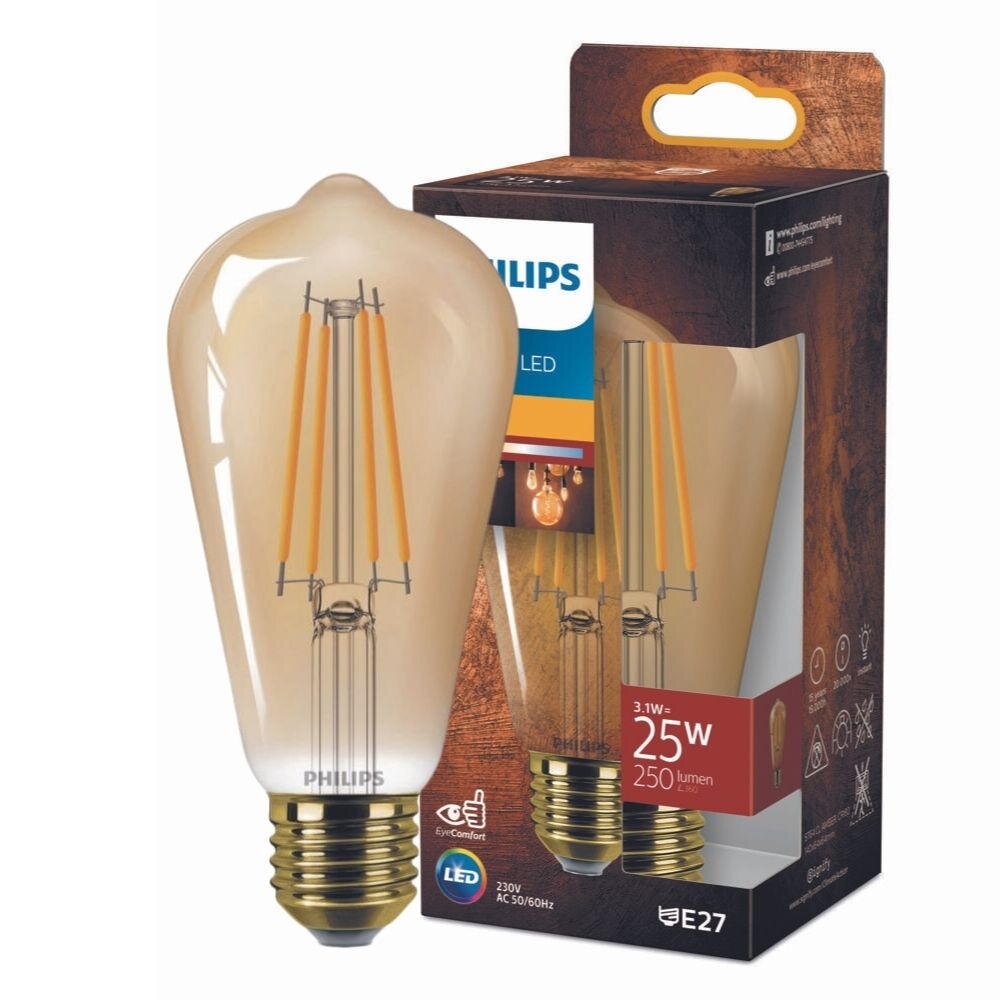 Philips Vintage LED Filament Lampe ersetzt 25W E27 ST64 Edisonform 3,1W 250lm 1800K Einerpack