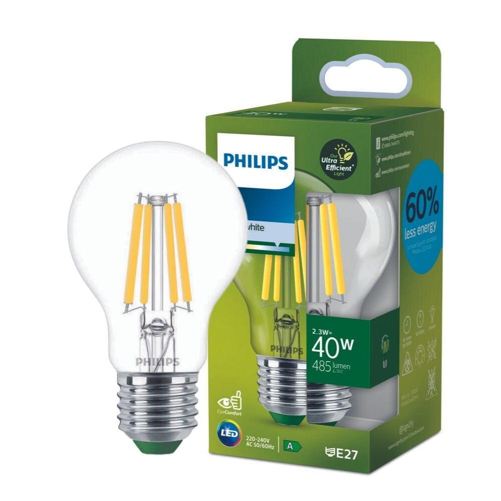 Philips Ultra Efficient LED Filament Lampe ersetzt 40W E27 Birne – A60 2,3W 485lm 4000K Einerpack