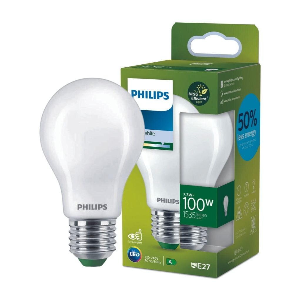 Philips LED Lampe E27 – Birne A60 7,3W 1535lm 4000K ersetzt 100W standard Einerpack