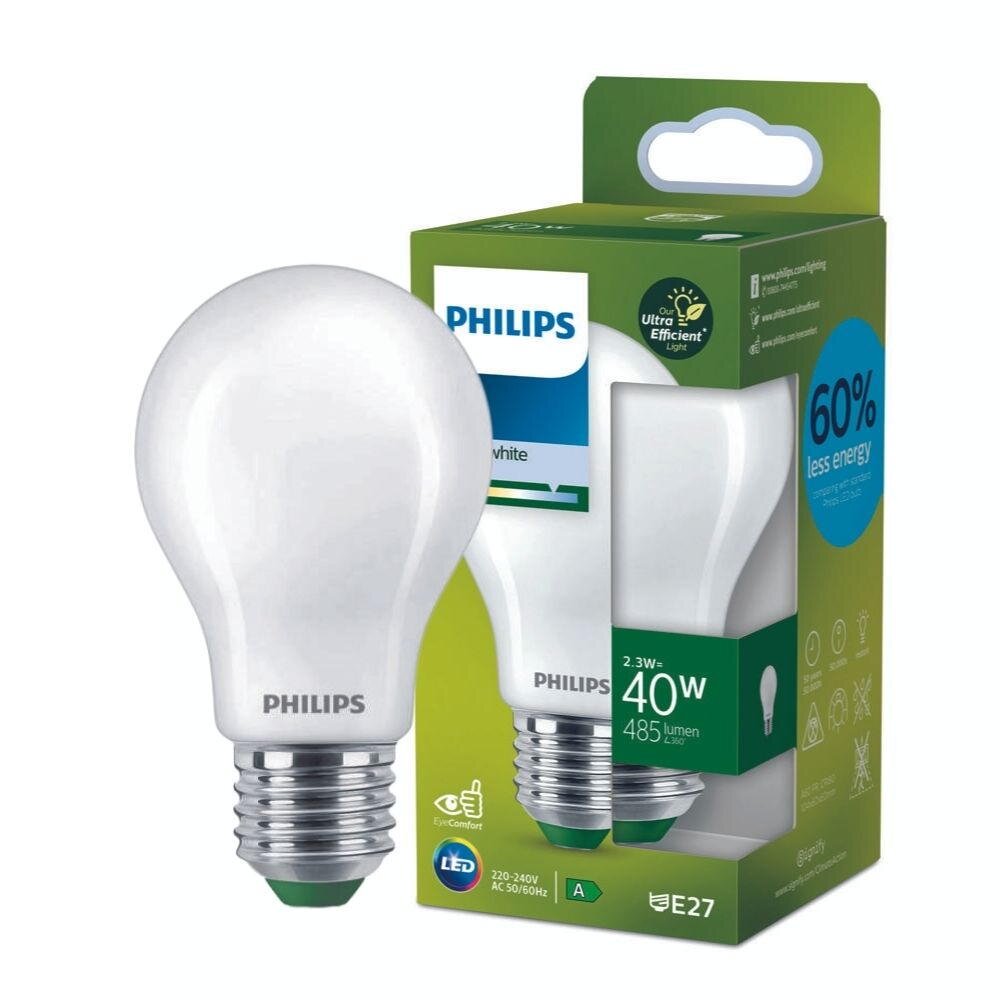 Philips LED Lampe E27 – Birne A60 2,3W 485lm 4000K ersetzt 40W standard Einerpack