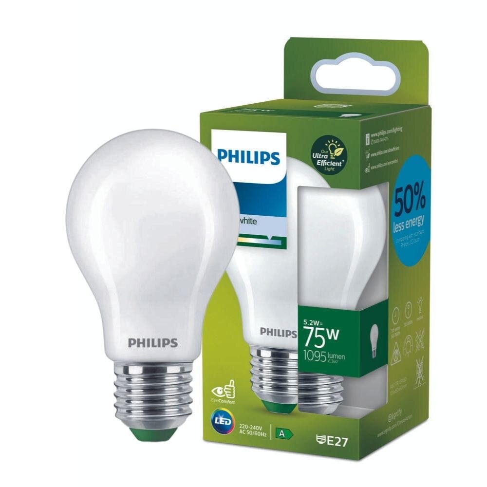 Philips LED Lampe E27 – Birne A60 5,2W 1095lm 4000K ersetzt 75W standard Einerpack