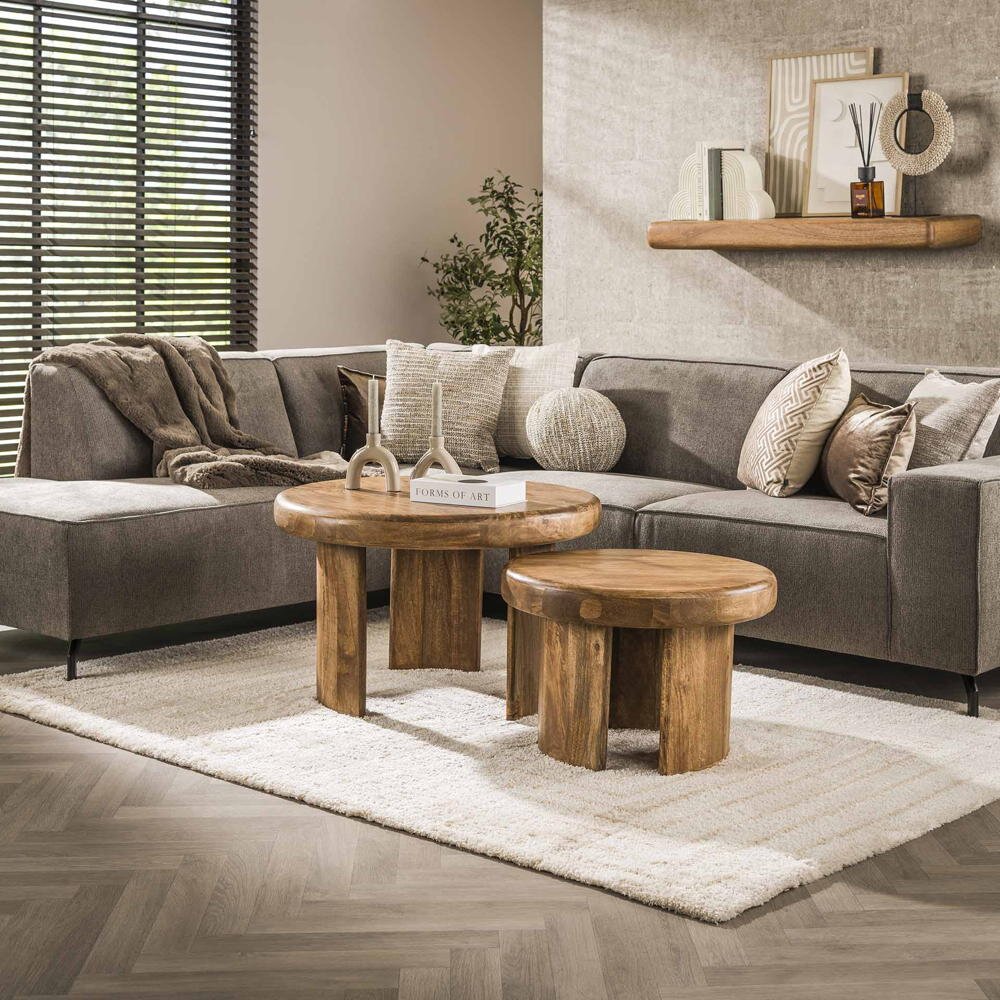 RINGO-Living Couchtisch 2er Set Pejo aus Mangoholz in Natur-dunkel