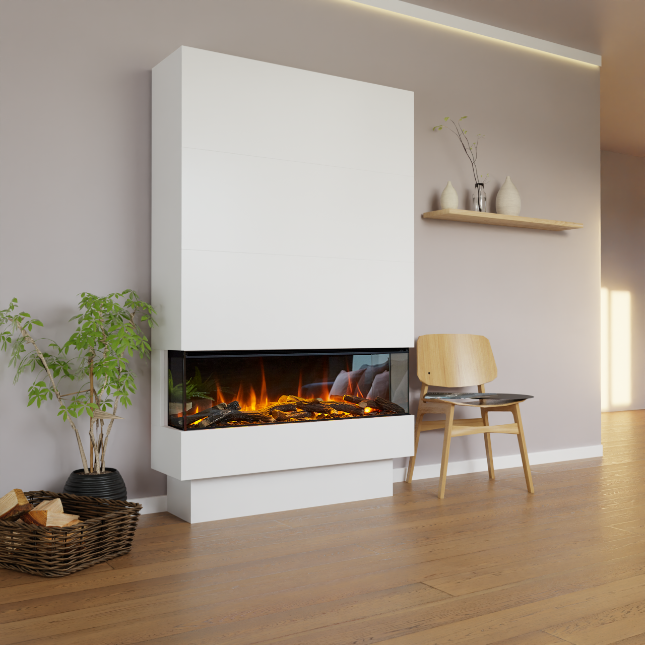 Glow Fire Fernsehwand BF 1200 Elektrokamin Weiß Standard-Glas New Forest Holzdekoration Flach