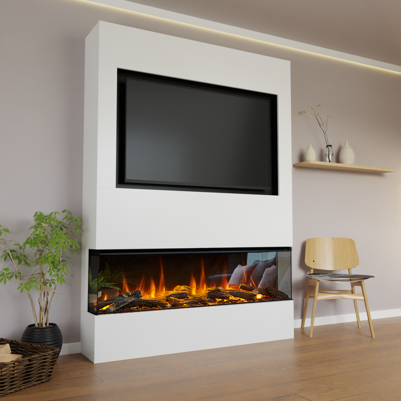 Glow Fire Fernsehwand BF2 1600 Elektrokamin Weiß Standard-Glas Deluxe Echtholzdekoration Fernsehwand