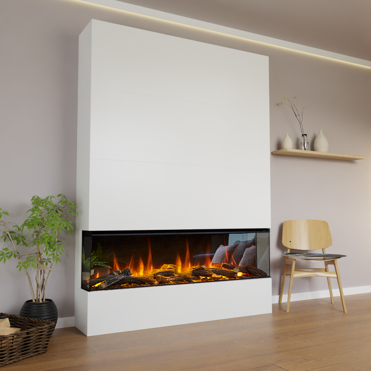 Glow Fire Fernsehwand BF2 1600 Elektrokamin Weiß Standard-Glas New Forest Holzdekoration Flach