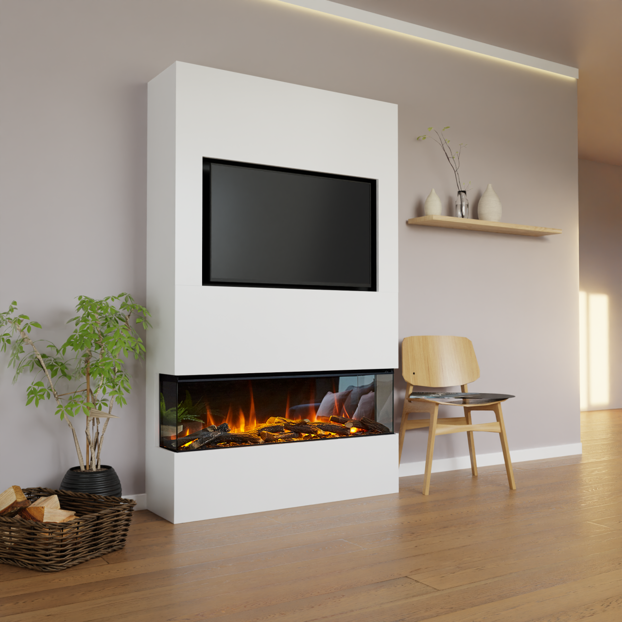 Glow Fire Fernsehwand BF2 1200 Elektrokamin Weiß Dark Glass New Forest Holzdekoration Fernsehwand