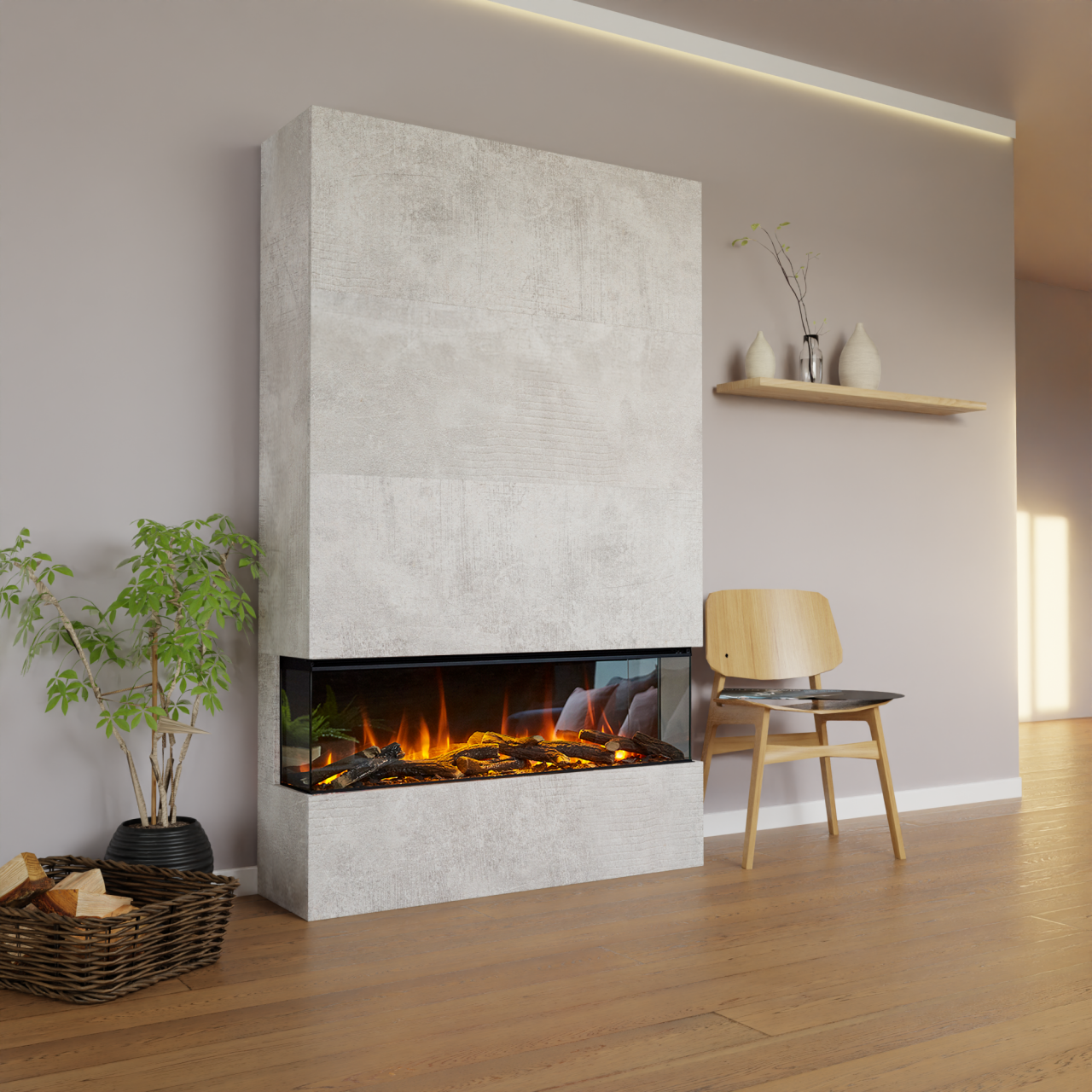 Glow Fire Fernsehwand BF2 1200 Elektrokamin Beton Dark Glass New Forest Holzdekoration Flach