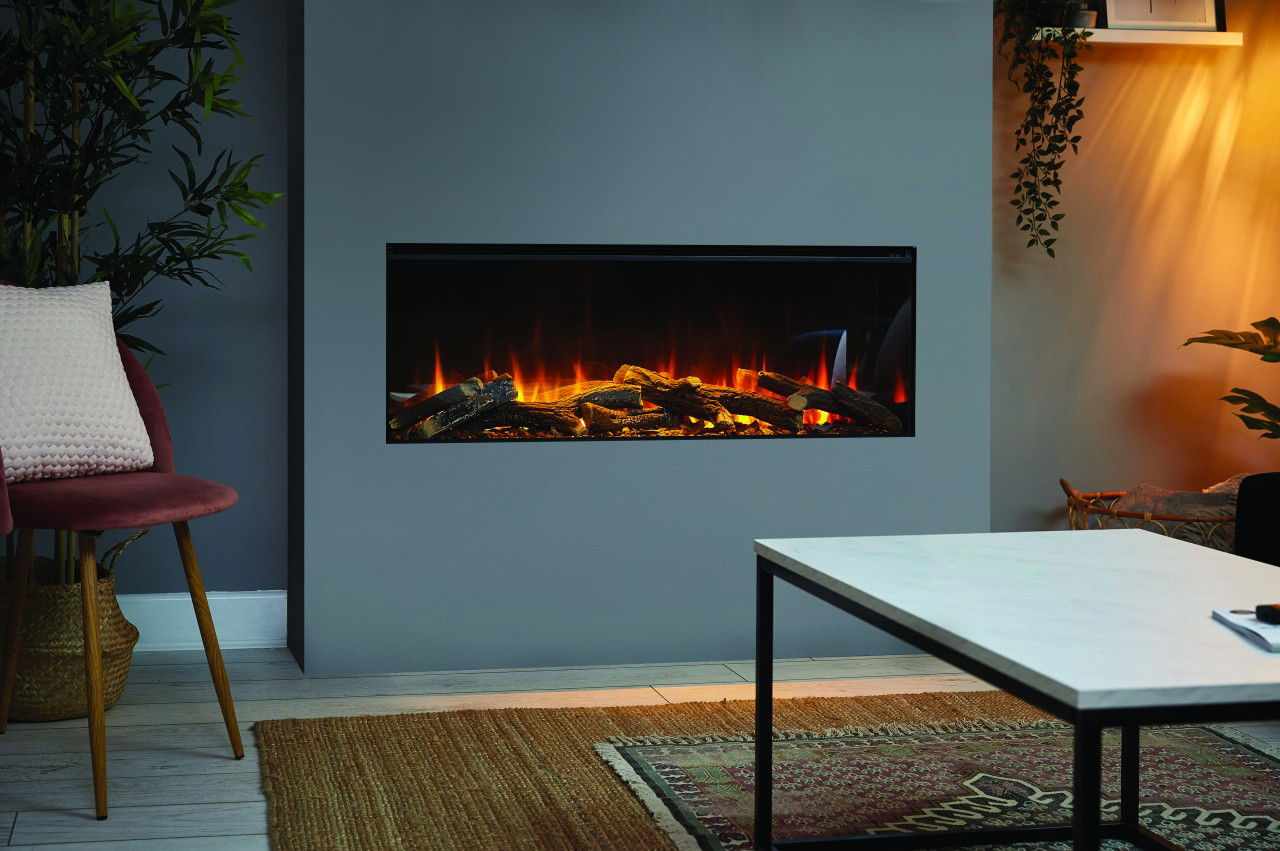 British Fires New Forest 1200 Elektrokamineinsatz Dark Glass New Forest Holzdekoration