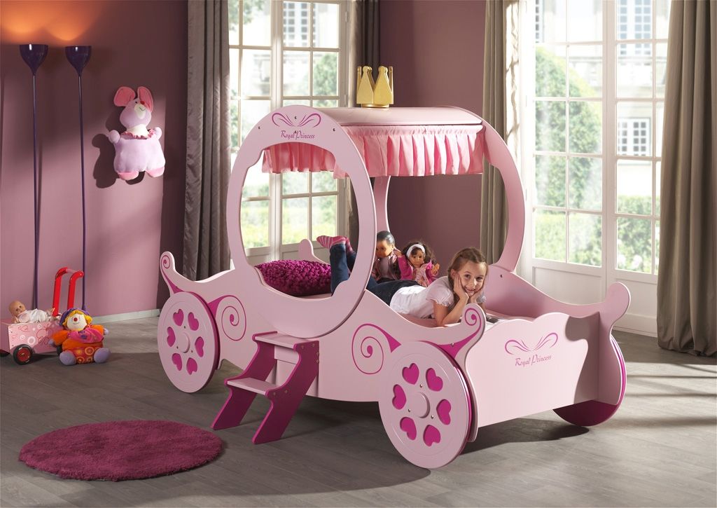 Kutschenbett Autobett Matratze 90×200 Car Kinderbett Prinzessin rosa Märchen