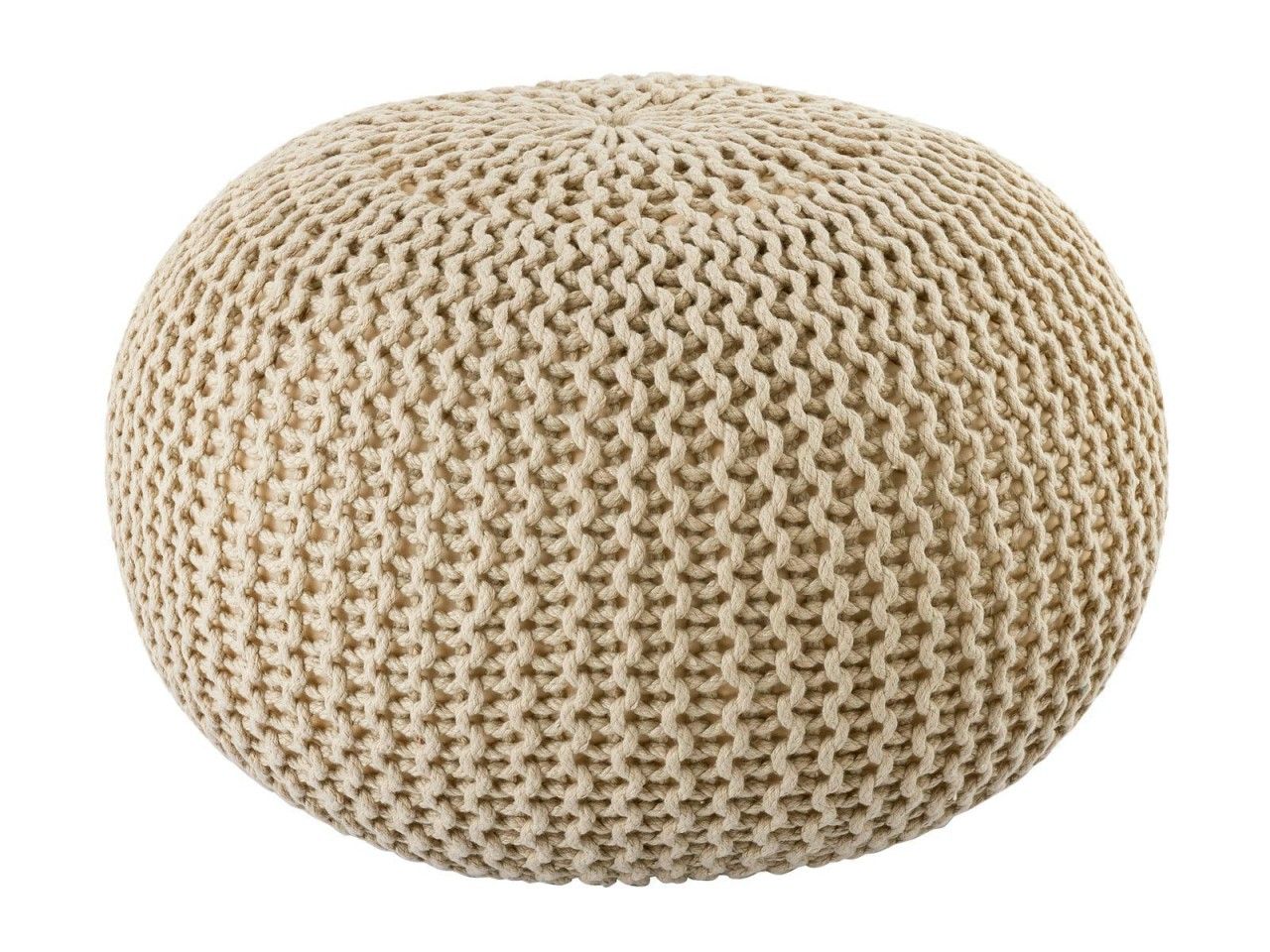 Sitzpouf ø55cm Pouf Strickhocker Strickpouf PREMIUM Innen Terrasse Pool Garten nachhaltig creme – warm sand