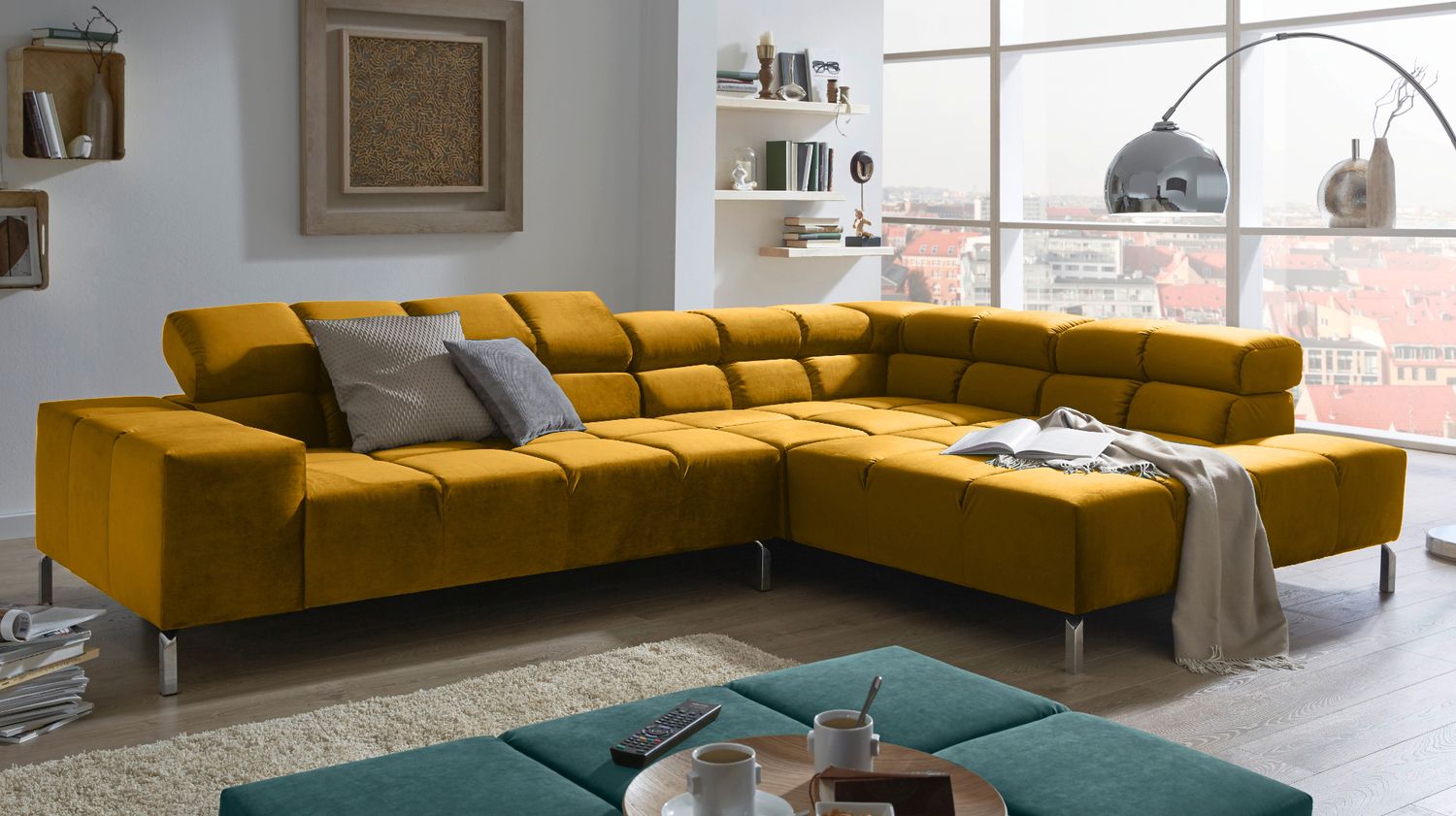 KAWOLA Sofa NELSON Ecksofa Velvet curry