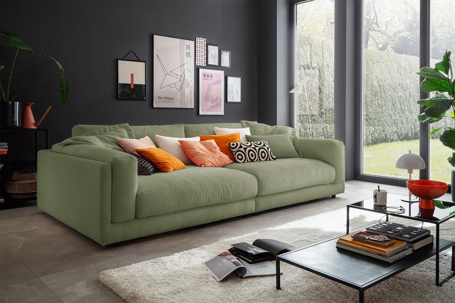 KAWOLA Big Sofa RAINA Cord olivgrün