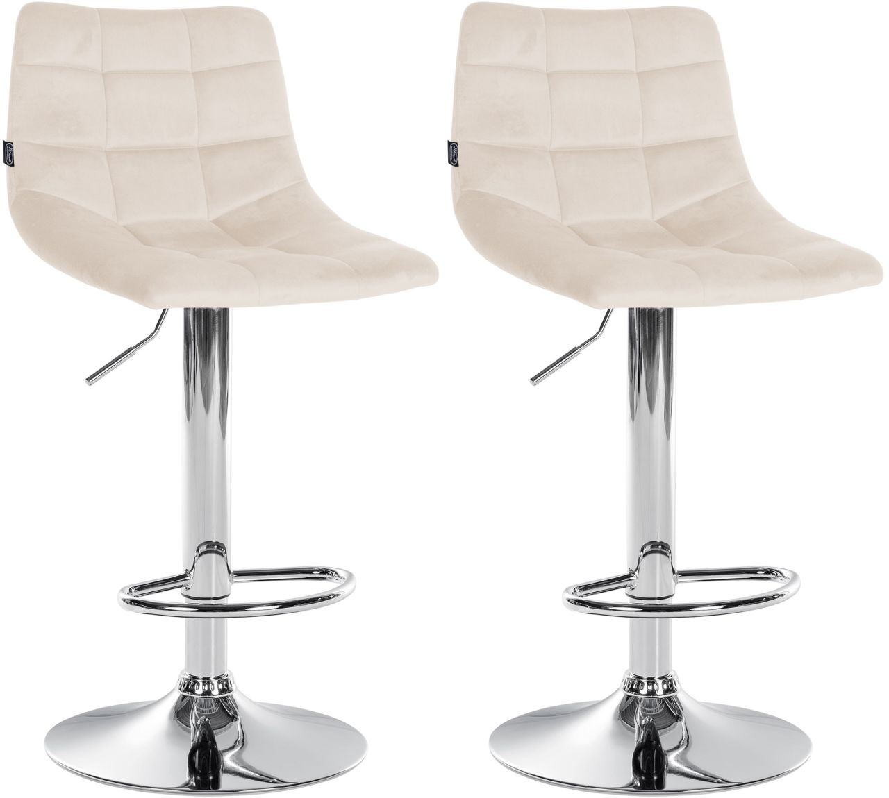 2er Set Barhocker Jerry Samt chrom creme