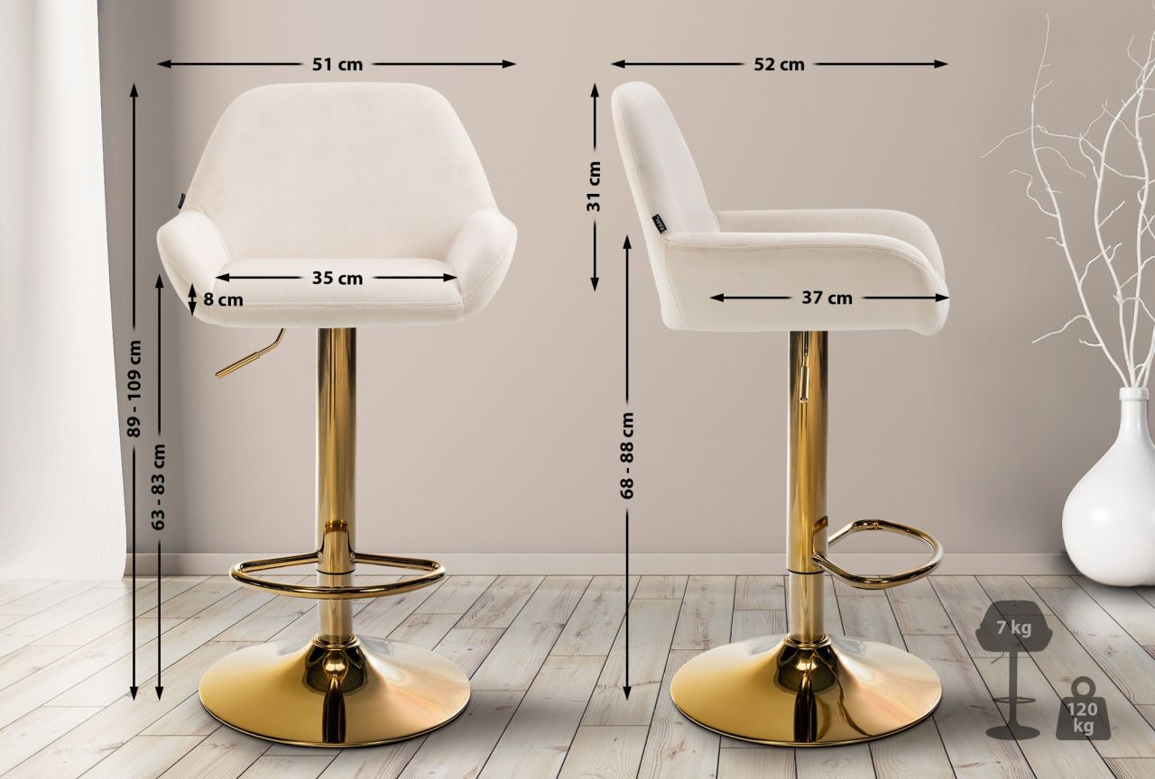 Barhocker Braga Gold Samt creme